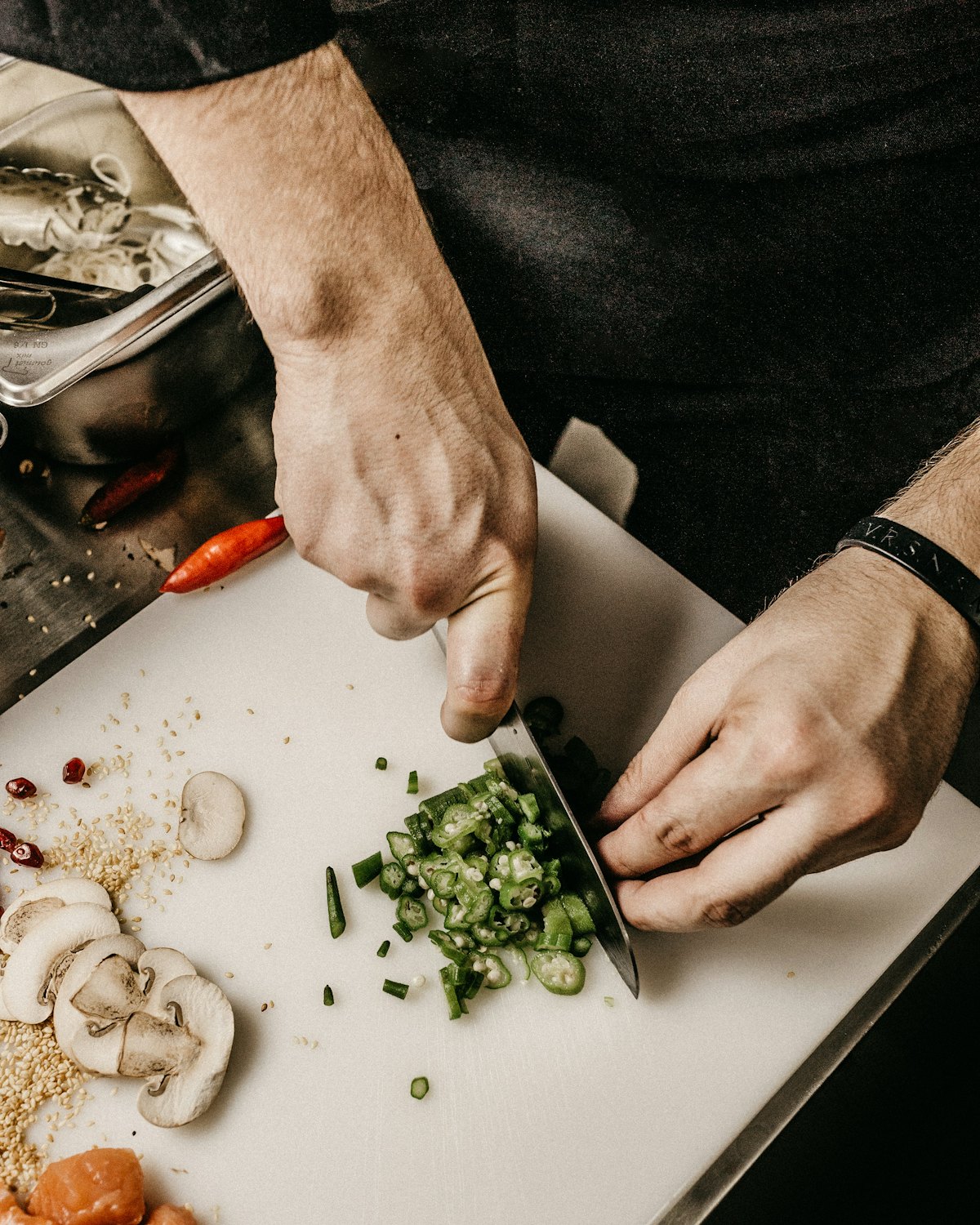 Hands working at the pass
